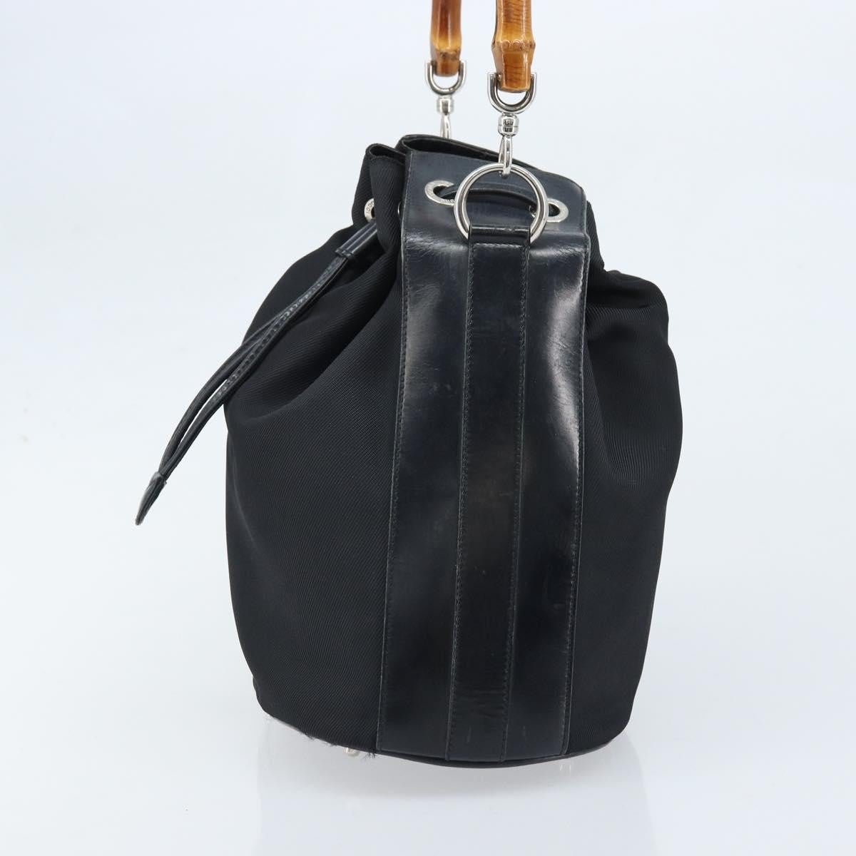 Gucci Vintage Bamboo Bucket Bag Nylon and Leather, Black, Nylon, Handbag
