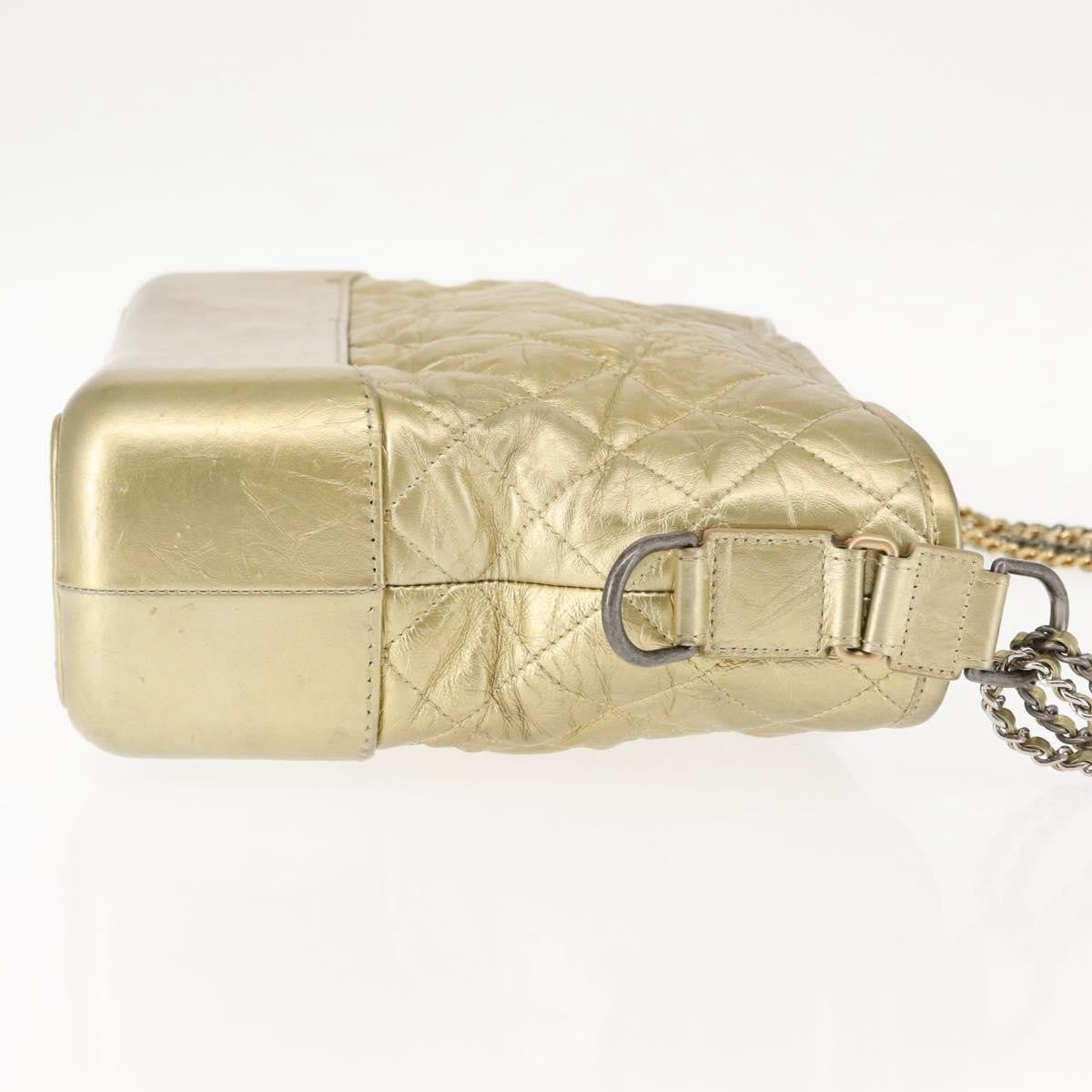Chanel Gabrielle Hobo Quilted Metallic Aged Calfskin, GOLD, LEATHER, Shoulder bag