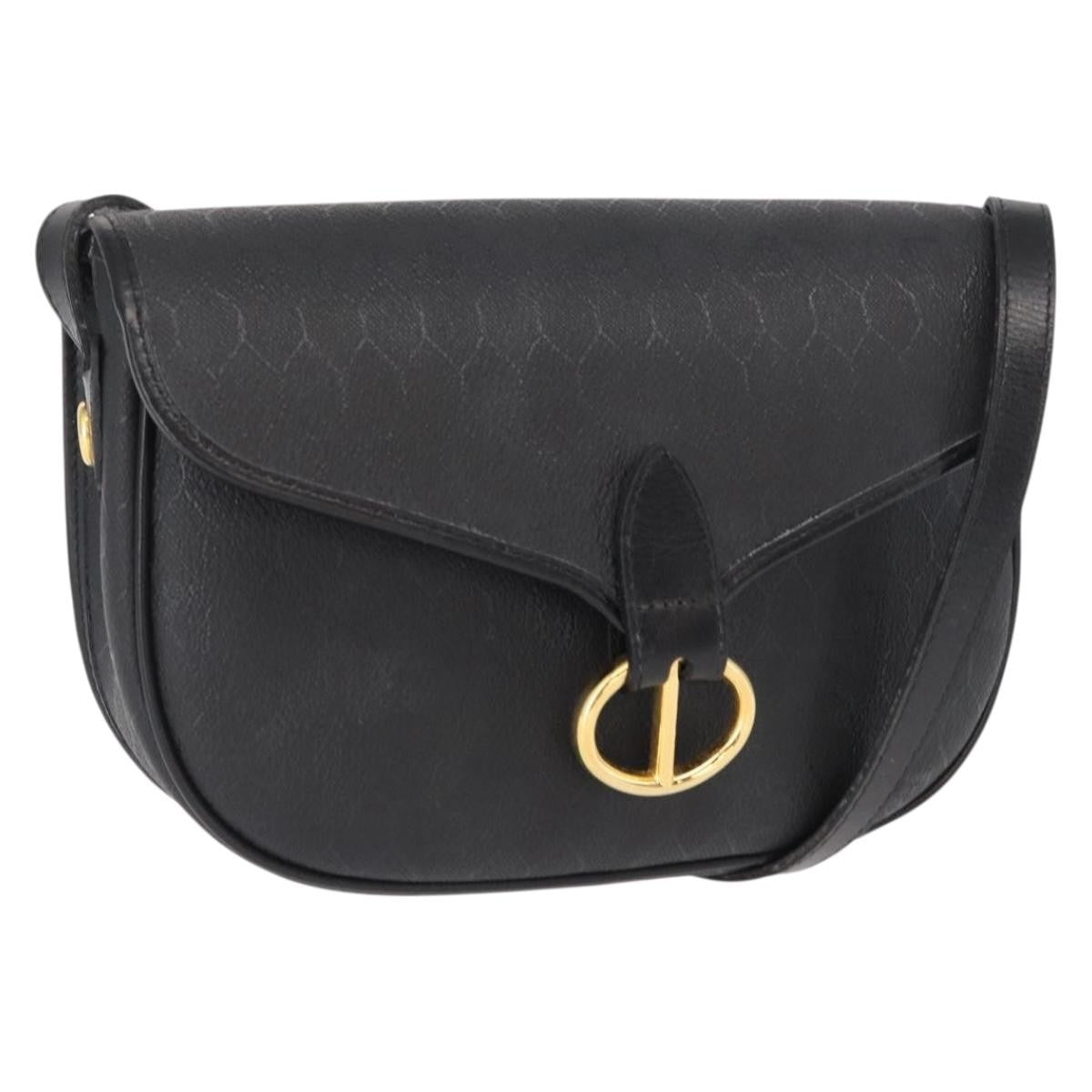 Christian Dior Vintage Honeycomb Flap Crossbody Bag Coated Canvas, BLACK, CANVAS, Shoulder bag