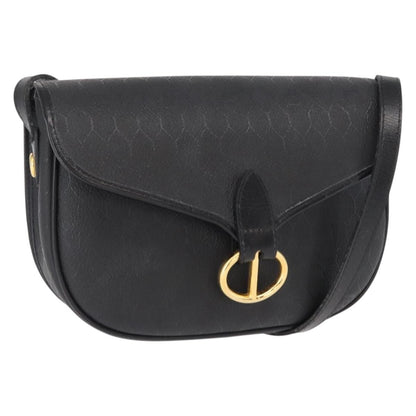 Christian Dior Vintage Honeycomb Flap Crossbody Bag Coated Canvas, BLACK, CANVAS, Shoulder bag