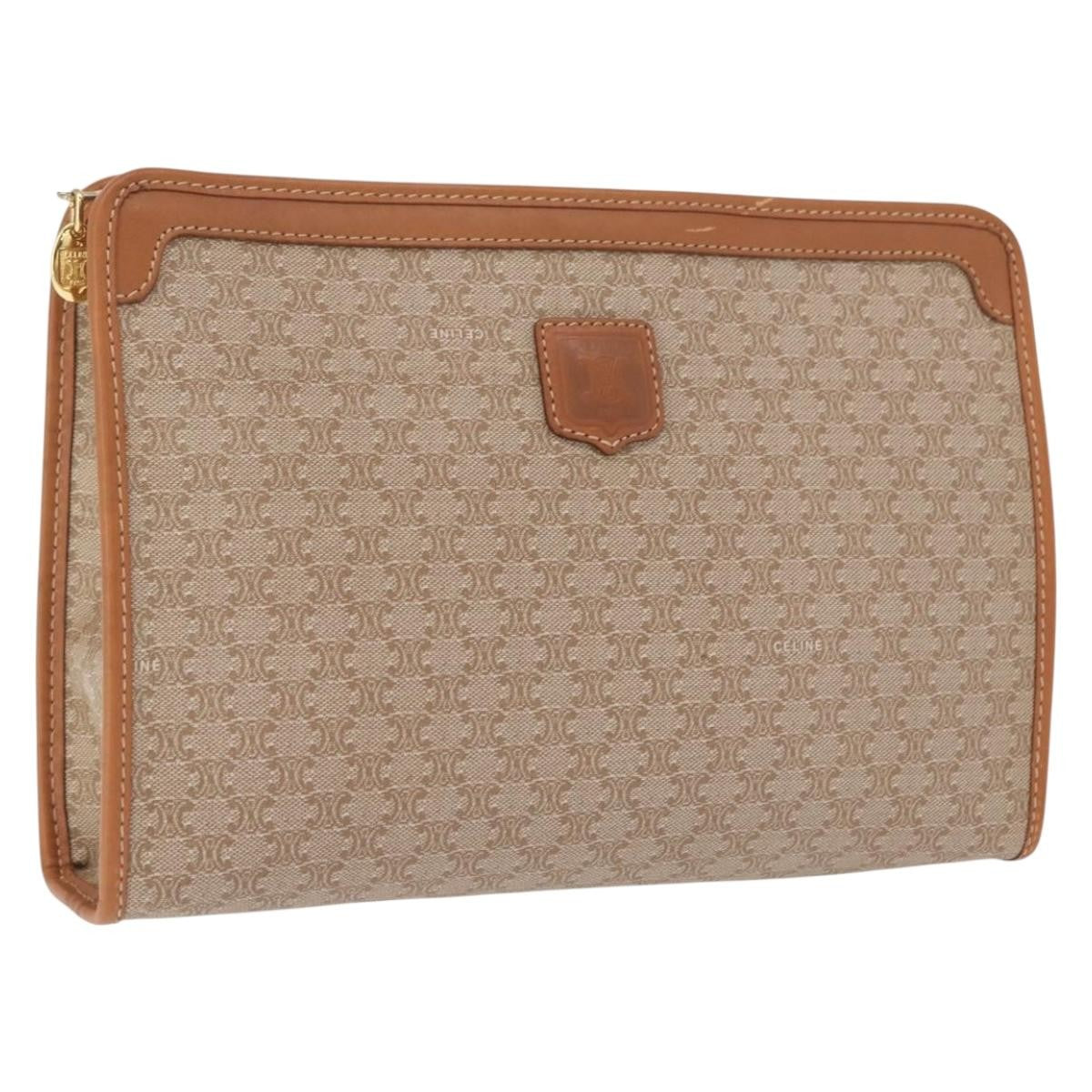 Celine Macadam Pochette Canvas and Leather, BEIGE, CANVAS, Clutche & pouche