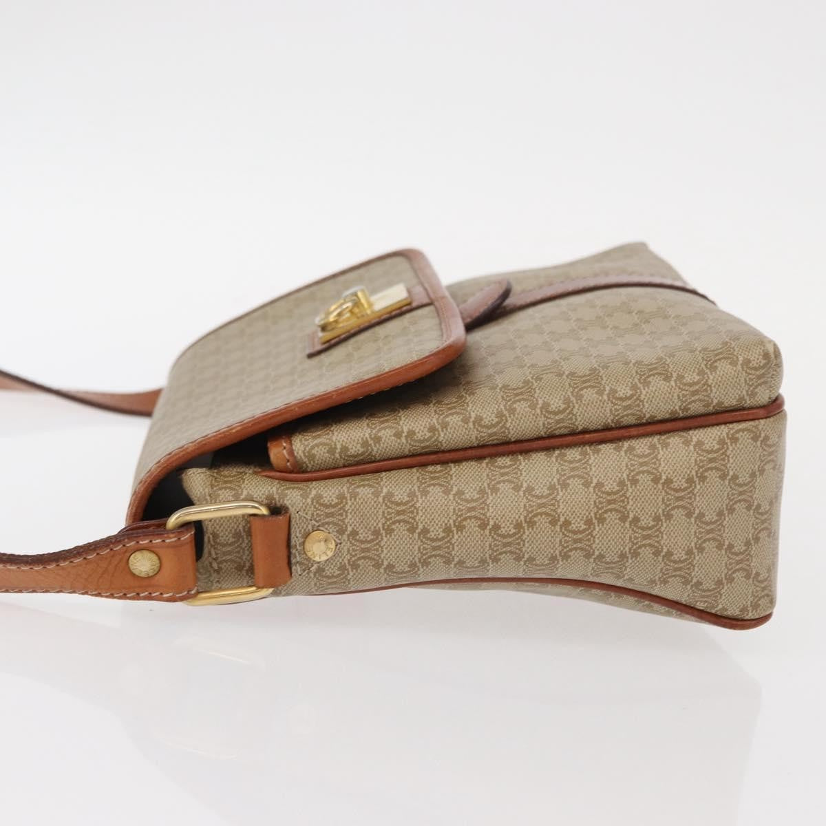 Celine Vintage Macadam Shoulder Bag Canvas and Leather, BEIGE, CANVAS, Shoulder bag