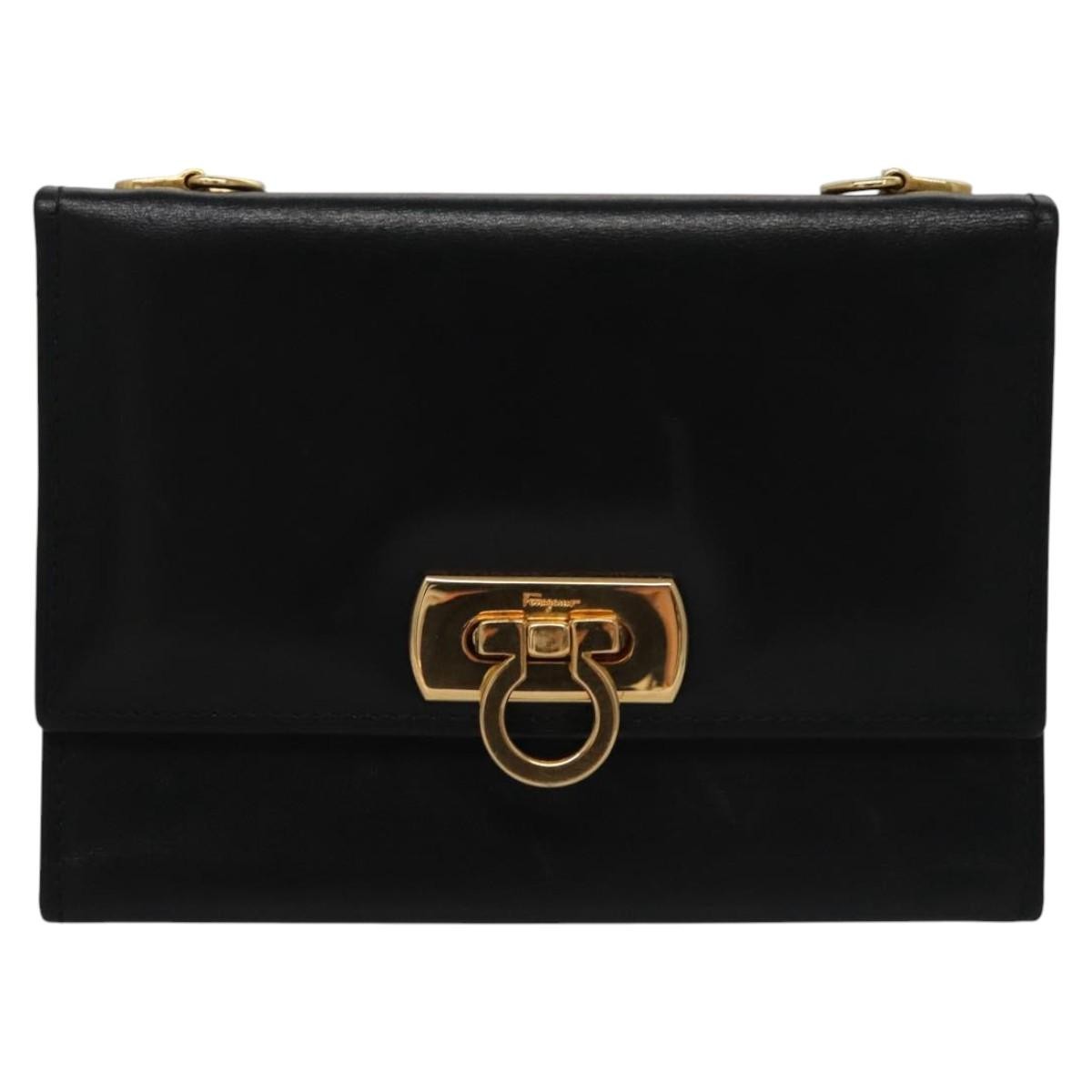 Salvatore Ferragamo Gancini Flap Wallet Leather, BLACK, LEATHER, Wallets