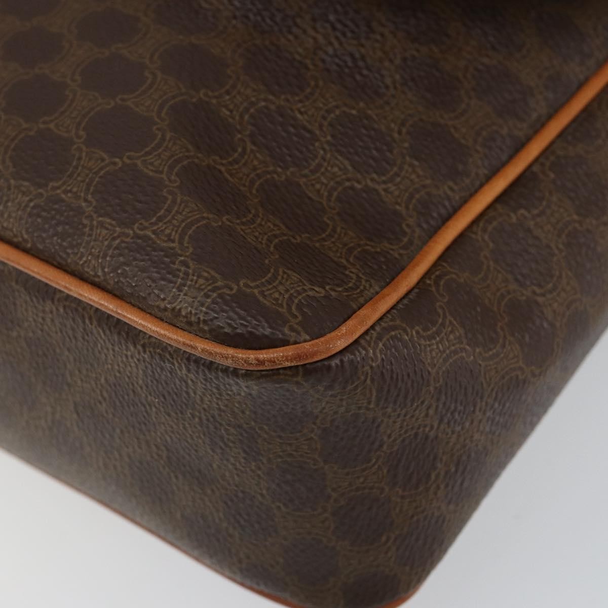 Celine Vintage Macadam Circle Logo Shoulder Bag Canvas and Leather, BROWN, CANVAS, Shoulder bag