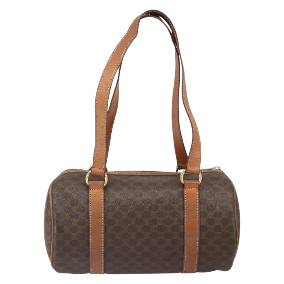 Celine Vintage Macadam Handbag Canvas and Leather, BROWN, CANVAS, Handbag