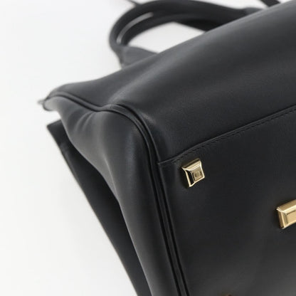 Salvatore Ferragamo Studio Satchel Leather, BLACK, LEATHER, Handbag