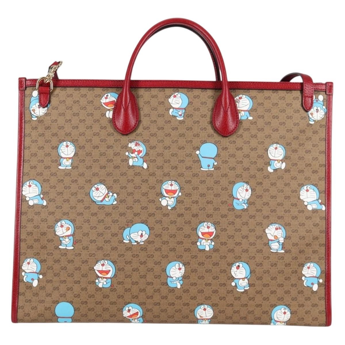 Gucci Doraemon Tote Printed Mini GG Coated Canvas, BROWN, CANVAS, Tote bag