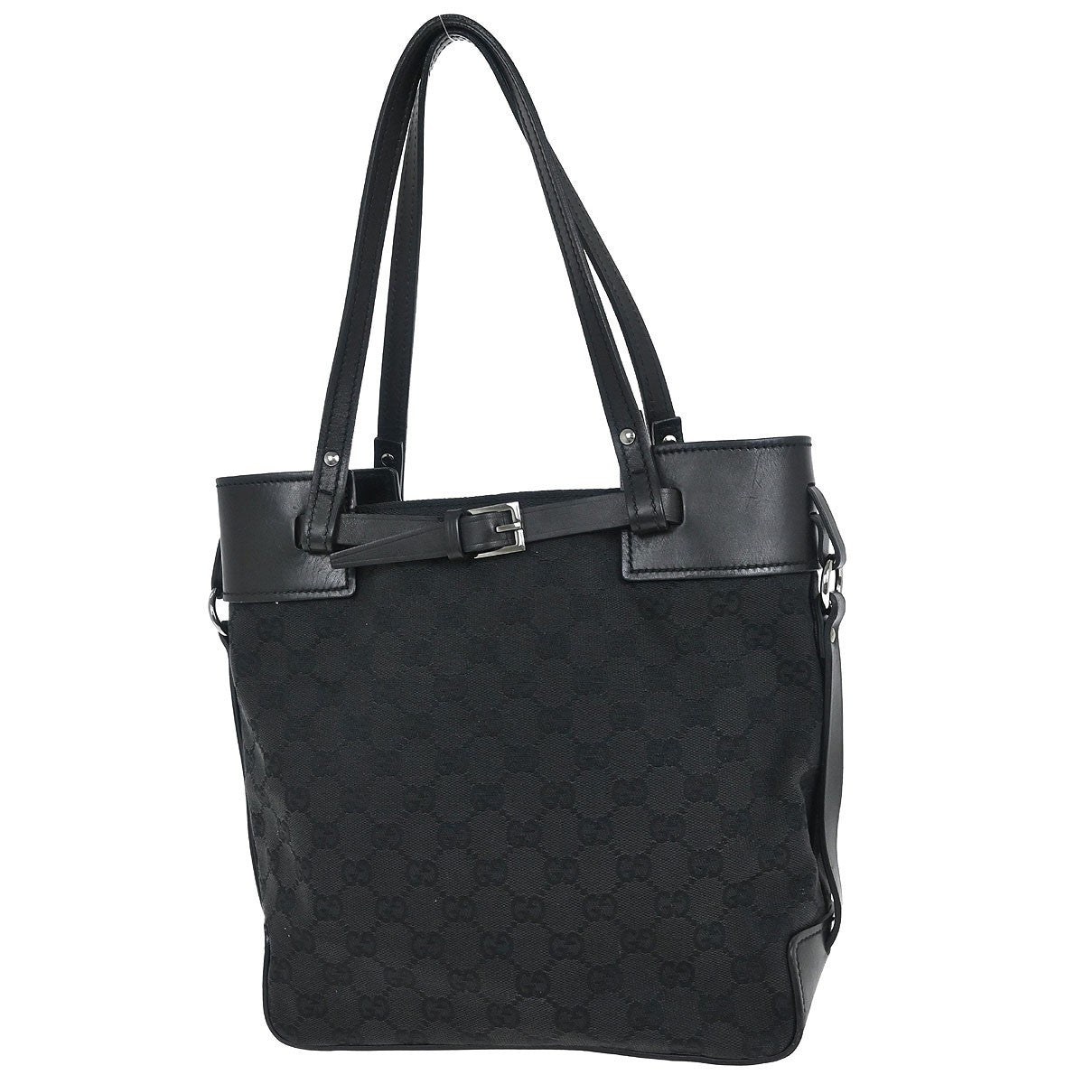Gucci Belted Bucket Tote GG Canvas with Leather, Black, Canvas, Tote Bag