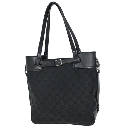 Gucci Belted Bucket Tote GG Canvas with Leather, Black, Canvas, Tote Bag