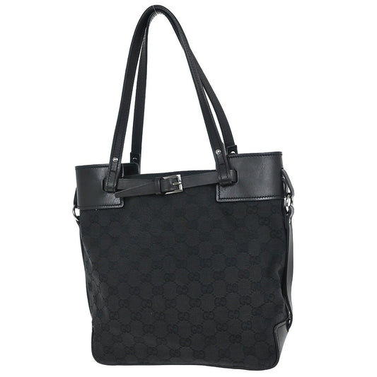 Gucci Belted Bucket Tote GG Canvas with Leather, Black, Canvas, Tote Bag