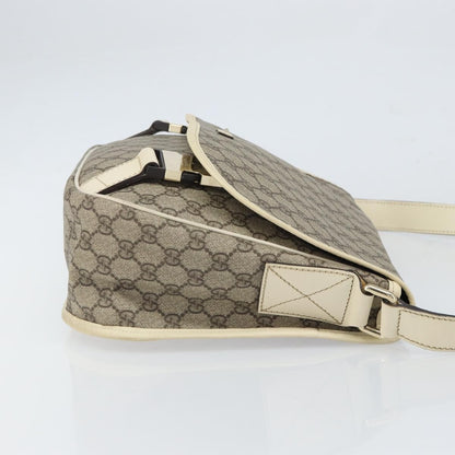 Gucci Double Buckle Flap Messenger Bag GG Coated Canvas with Leather, BEIGE, PVC, Shoulder bag