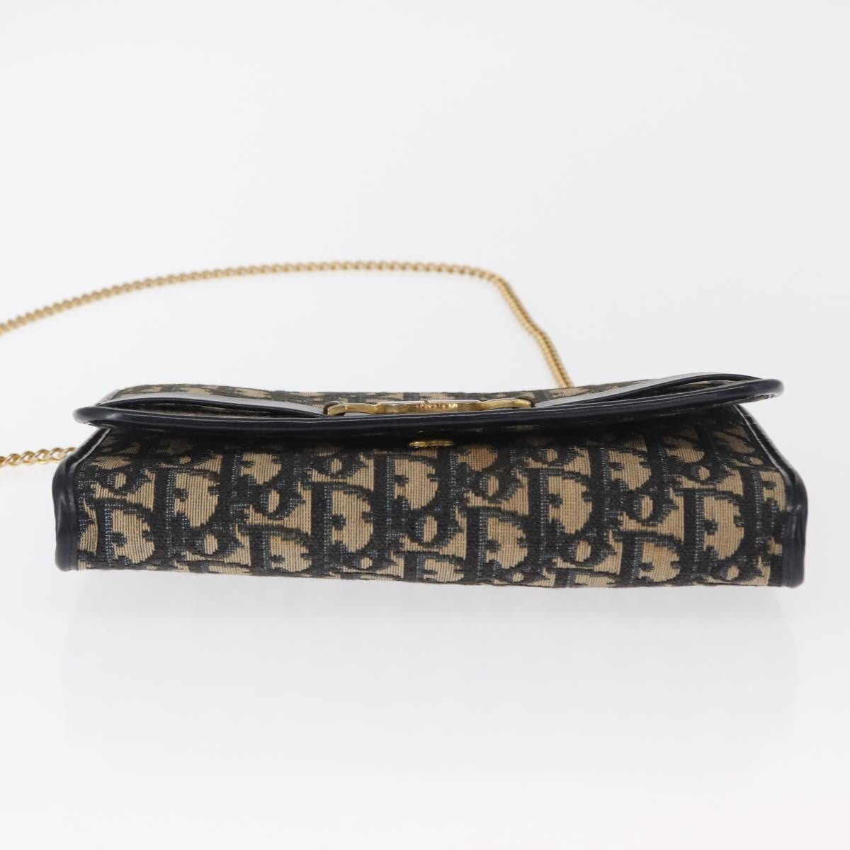 Christian Dior Vintage CD Chain Flap Shoulder Bag Diorissimo Canvas, NAVY, CANVAS, Shoulder bag