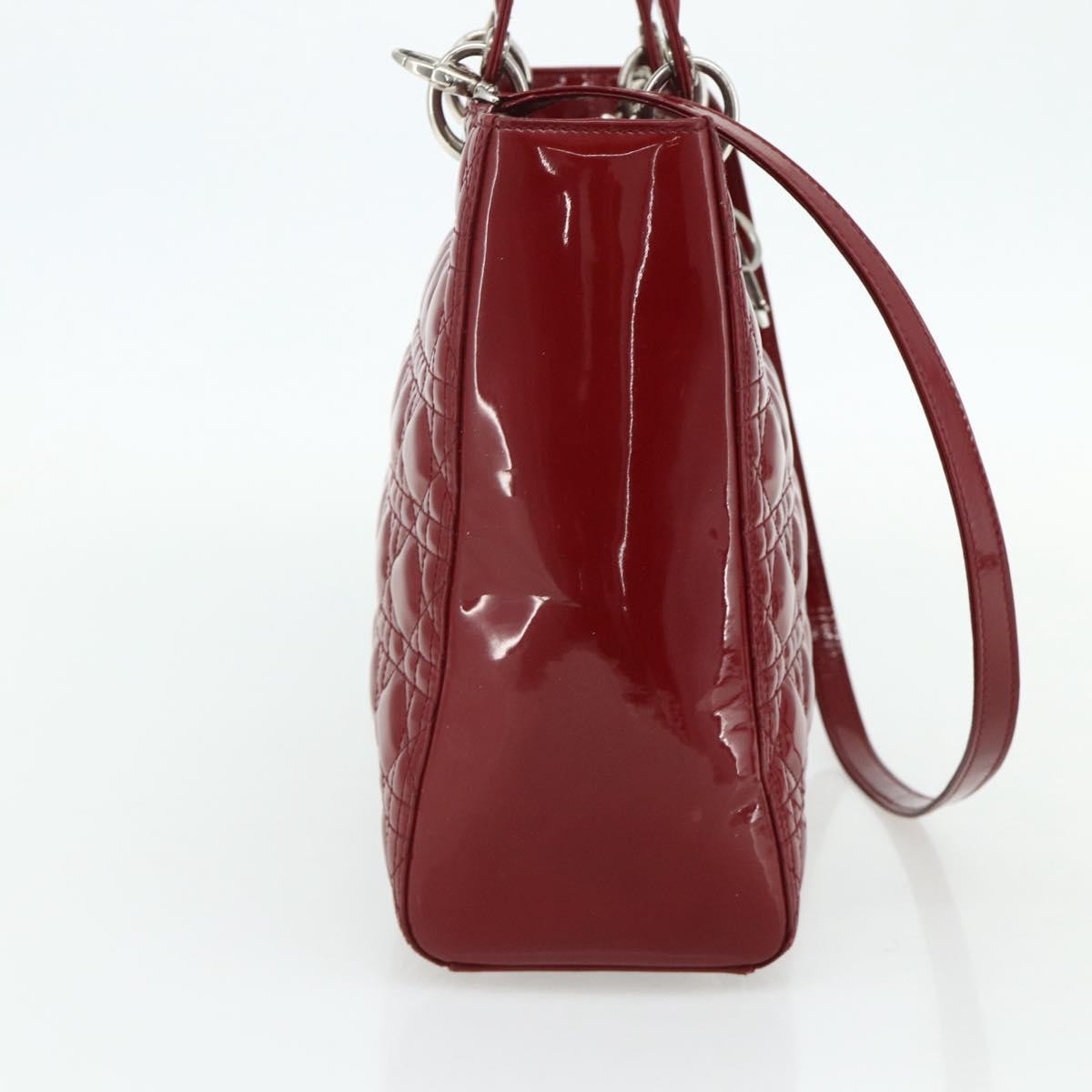Christian Dior Lady Dior Bag Cannage Quilt Patent, Red, Patent Leather, Handbag