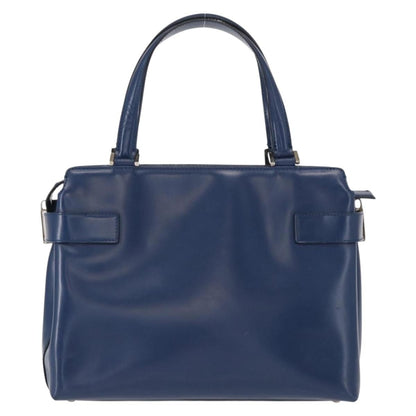 Salvatore Ferragamo Double Gancini Side Buckle Tote Leather, BLUE, LEATHER, Handbag