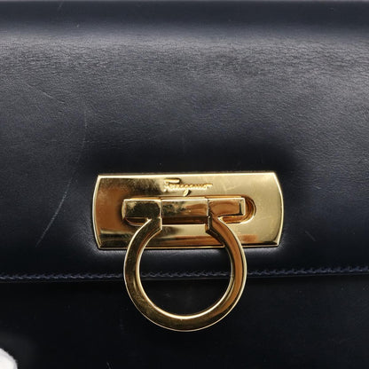 Salvatore Ferragamo Gancini Shoulder Bag Leather, NAVY, LEATHER, Shoulder bag