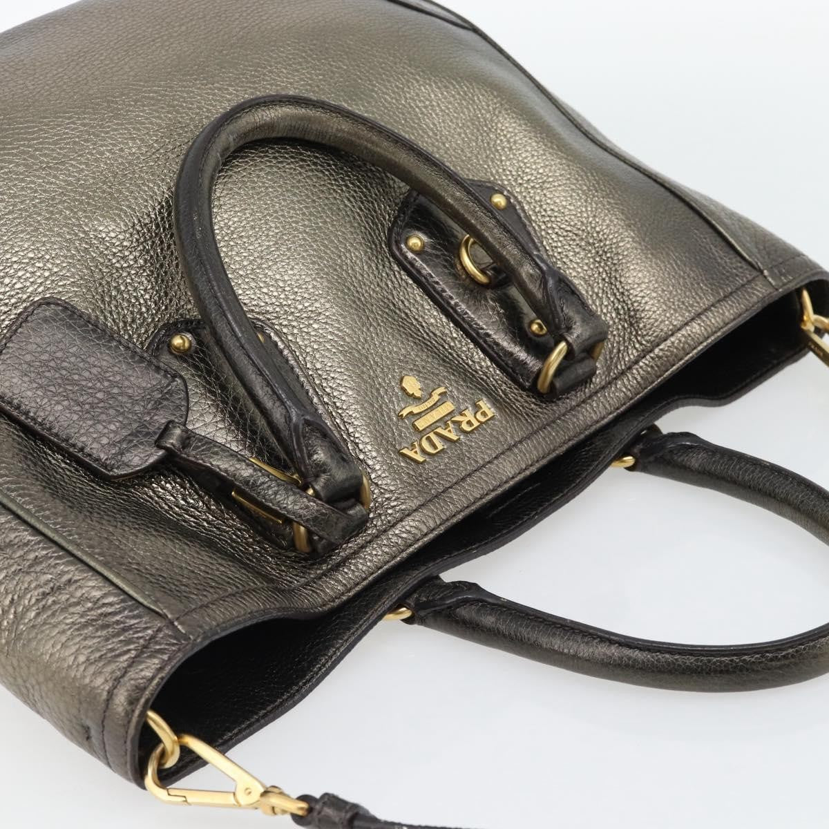 Prada Braided Handle Open Tote Vitello Daino, Gold, Leather, Tote Bag