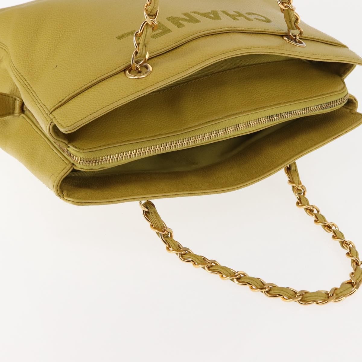 Chanel Vintage Logo Chain Shoulder Bag Caviar, YELLOW, LEATHER, Shoulder bag
