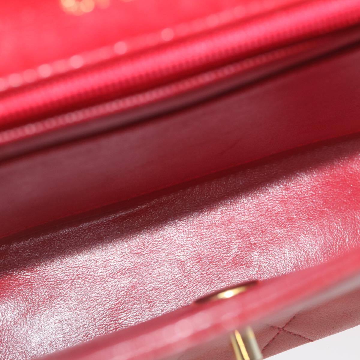 Chanel Vintage Square Chain Handle Flap Bag Quilted Lambskin, RED, LEATHER, Handbag