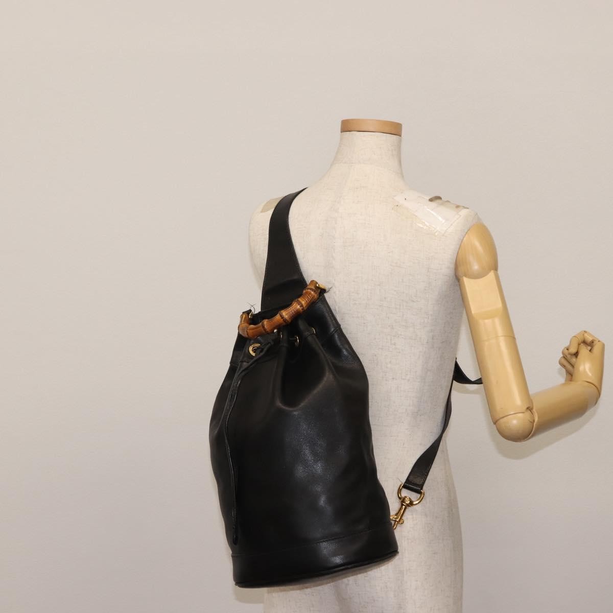 Gucci Vintage Bamboo Sling Backpack Leather, BLACK, LEATHER, Backpack