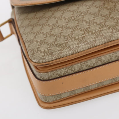 Celine Vintage Macadam Shoulder Bag Canvas and Leather, BEIGE, CANVAS, Shoulder bag