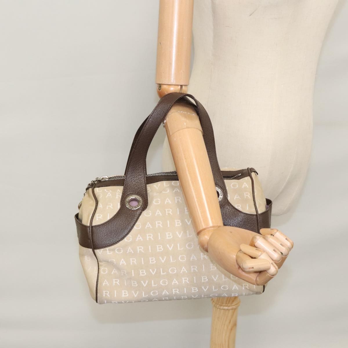 Bvlgari Logomania Handbag Canvas, BEIGE, CANVAS, Handbag