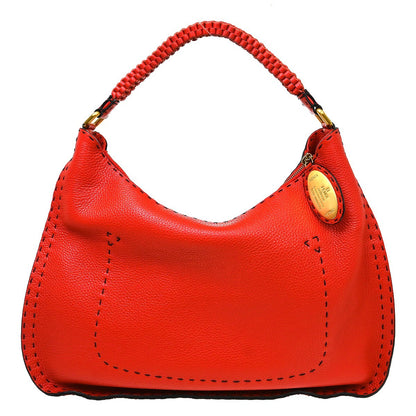 Fendi Selleria Tote Leather, Red, Leather, Handbag