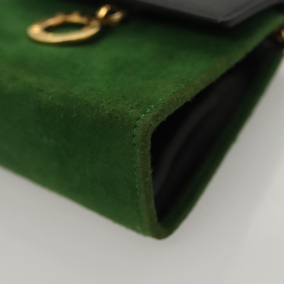 Celine Circle logo Suede and Leather, GREEN, SUEDE, Clutche & pouche
