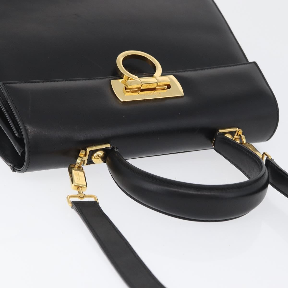Salvatore Ferragamo Convertible Top Handle Bag Leather, BLACK, LEATHER, Handbag