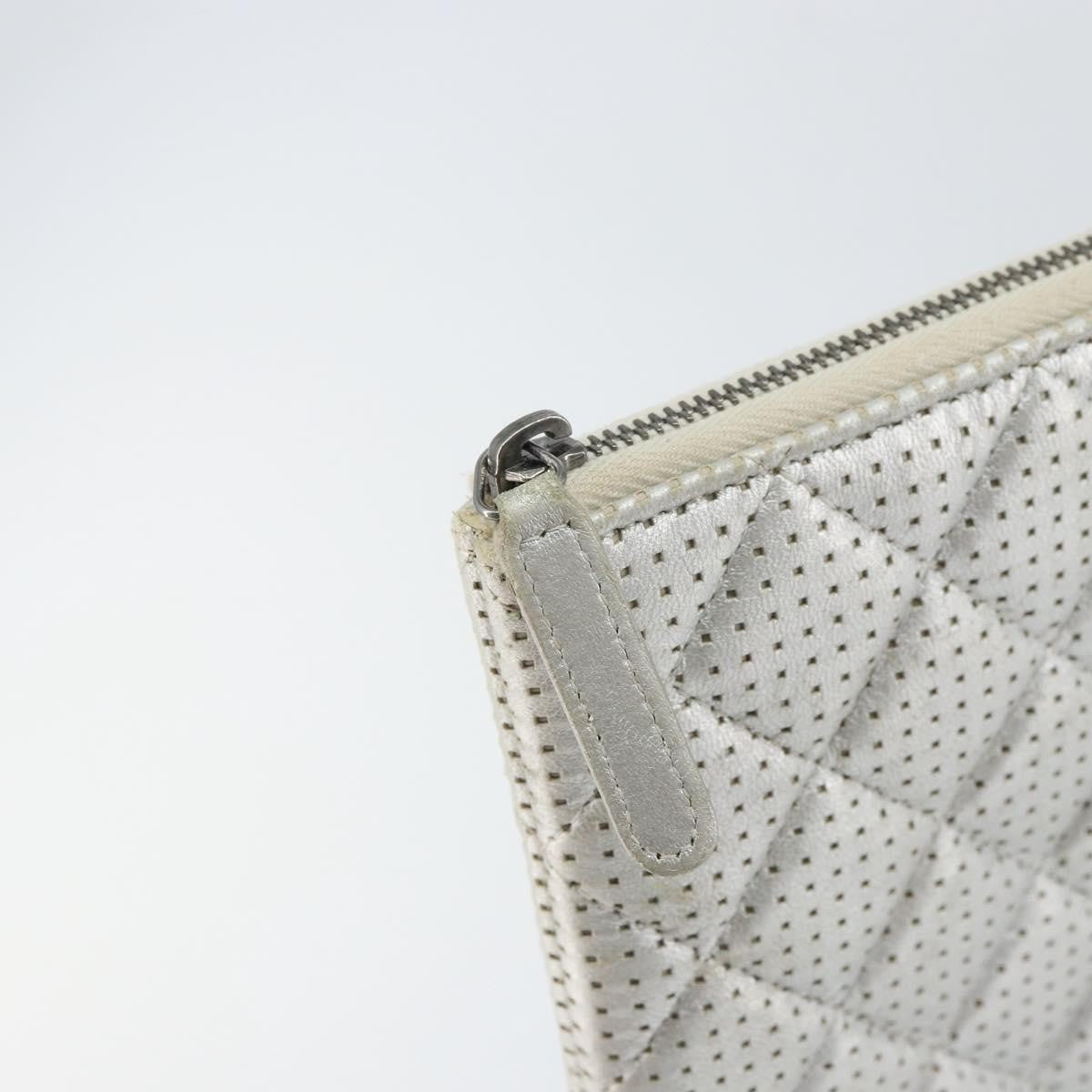 Chanel O Case Clutch Quilted Perforated Lambskin, SILVER, LEATHER, Clutche & pouche