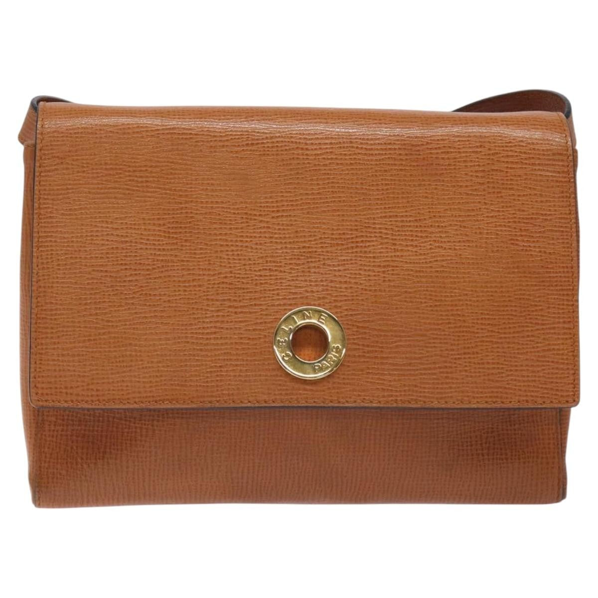 Celine Circle logo Leather, BROWN, LEATHER, Shoulder bag