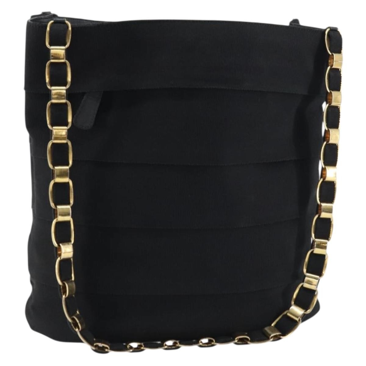 Salvatore Ferragamo Vala Shoulder Bag Canvas, BLACK, CANVAS, Shoulder bag