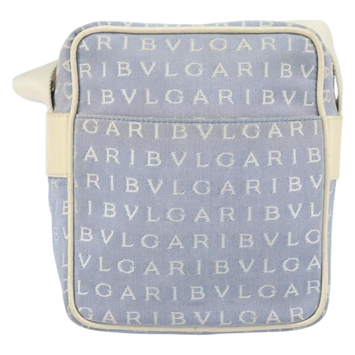 Bvlgari Logomania Shoulder Bag Canvas with Leather, BLUE, CANVAS, Shoulder bag