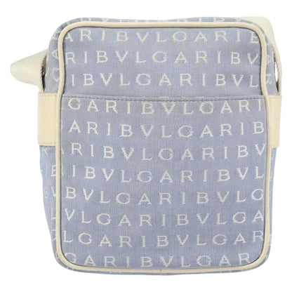 Bvlgari Logomania Shoulder Bag Canvas with Leather, BLUE, CANVAS, Shoulder bag
