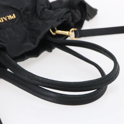 Prada Bow Tie Pleated Tote Leather, BLACK, LEATHER, Handbag