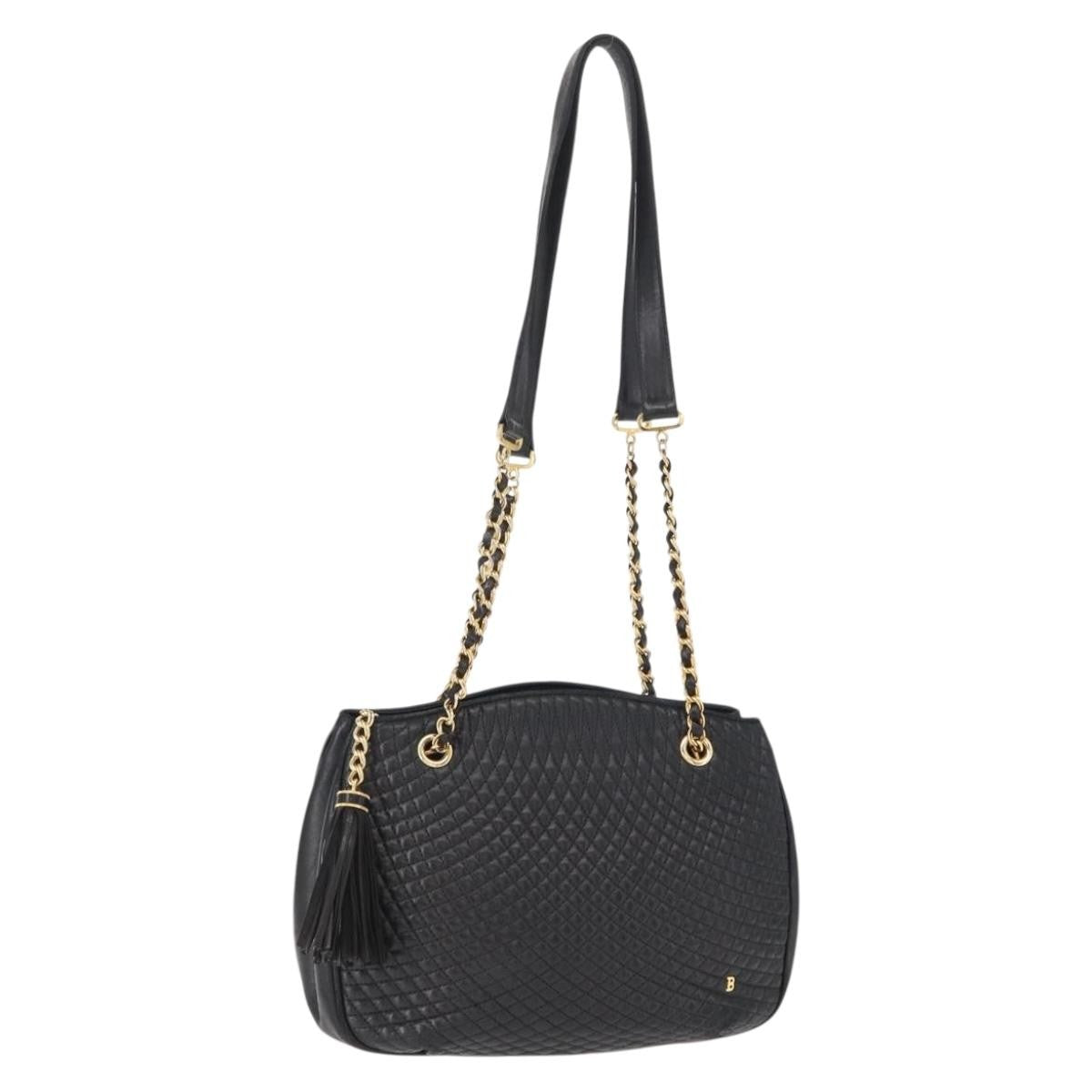 Bally Vintage Chain Shoulder Bag Quilted Leather, BLACK, LEATHER, Shoulder bag