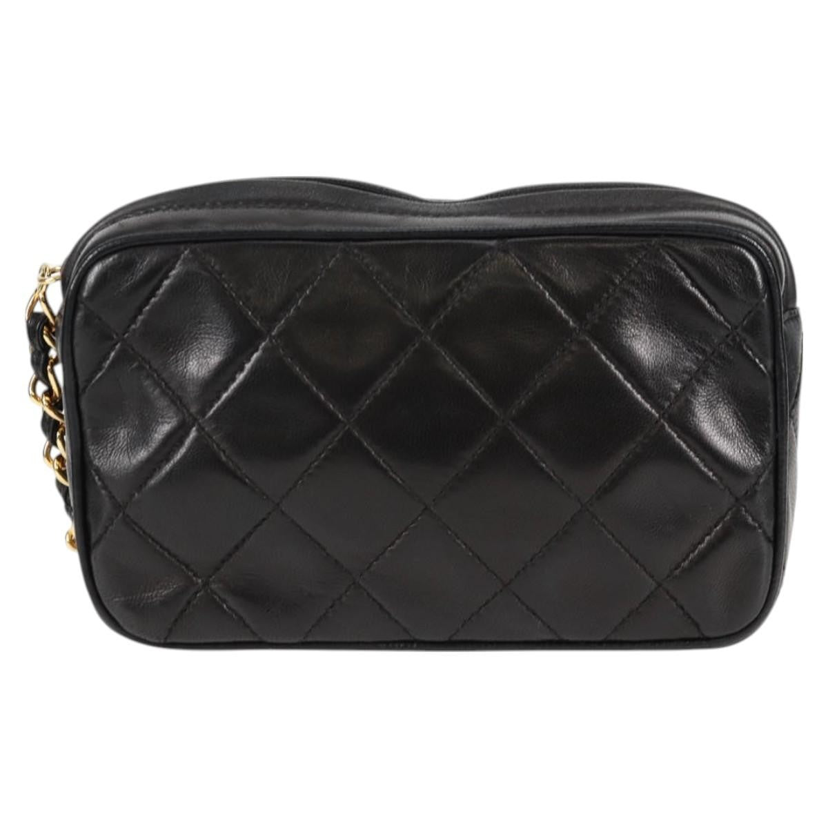 Chanel Vintage Diamond CC Camera Bag Quilted Lambskin, Black, Leather, Clutch