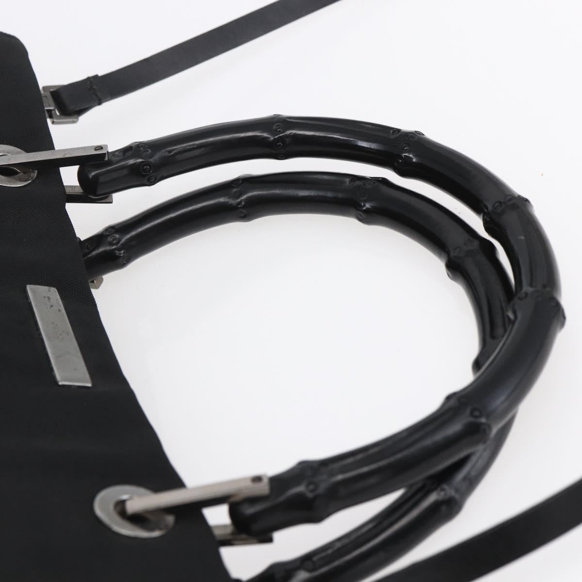 Gucci Vintage Bamboo Handle Tote Nylon, BLACK, NYLON, Handbag