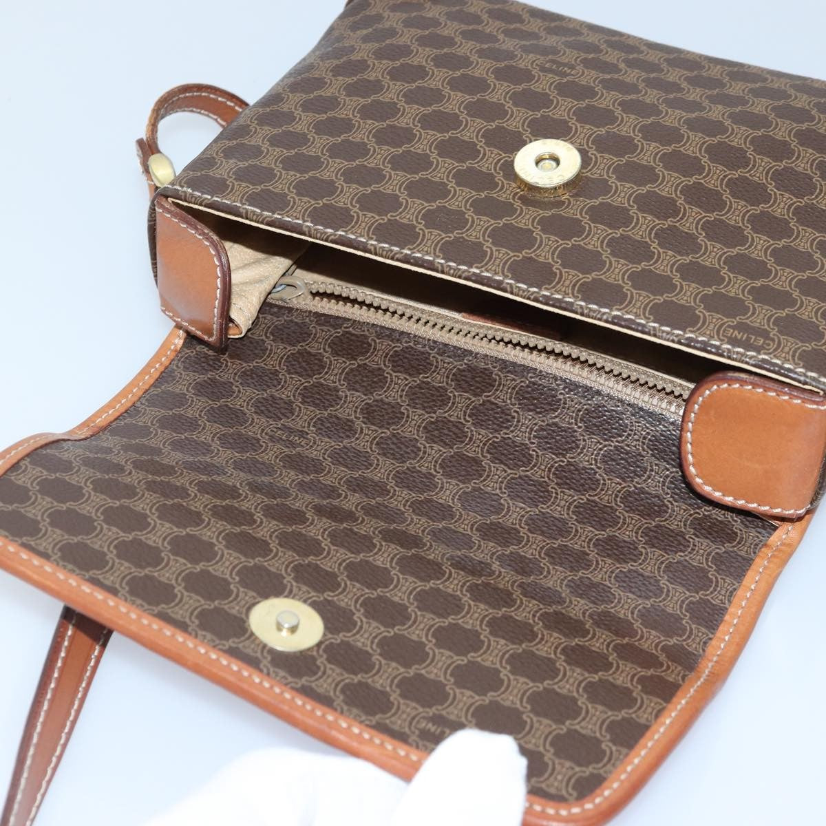 Celine Vintage Macadam Shoulder Bag Canvas and Leather, BROWN, CANVAS, Shoulder bag