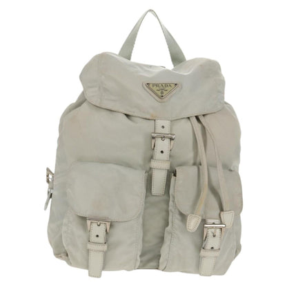 Prada Double Pocket Backpack Chain Shoulder Bag Re-Nylon, Gray, Nylon, Backpack