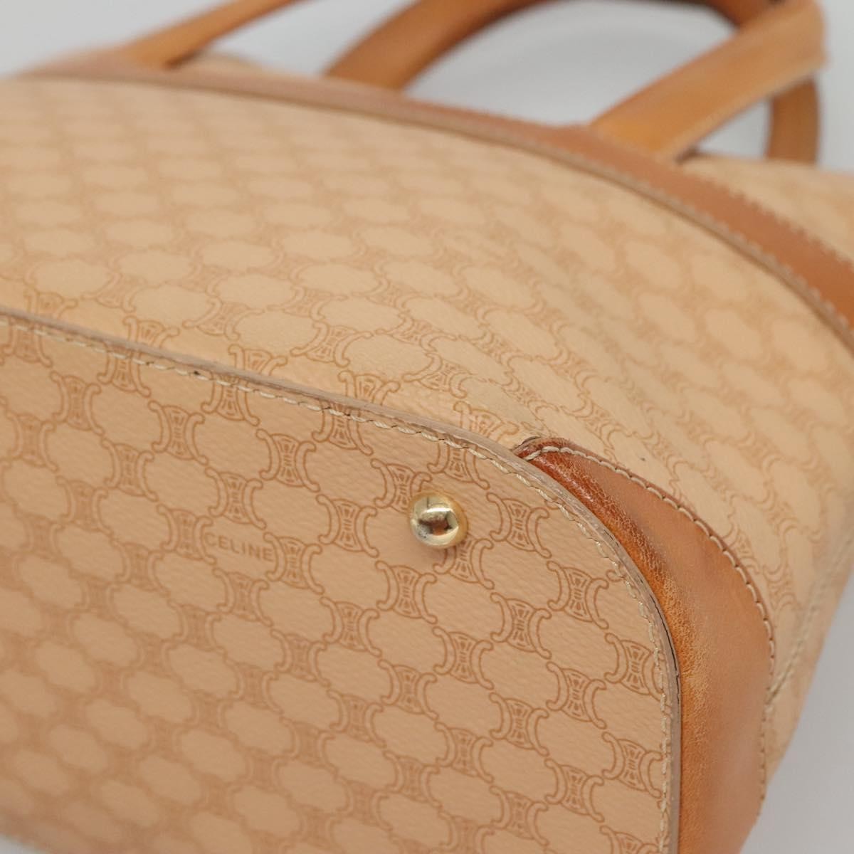 Celine Vintage Macadam Handbag Canvas and Leather, BEIGE, CANVAS, Handbag