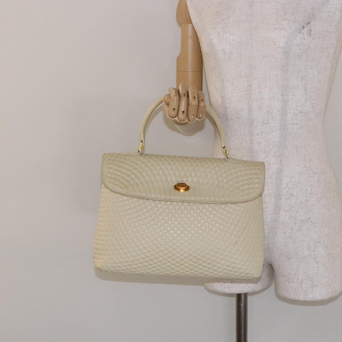 Bally Vintage Flap Handbag Quilted Leather, Ecru, Leather, Handbag
