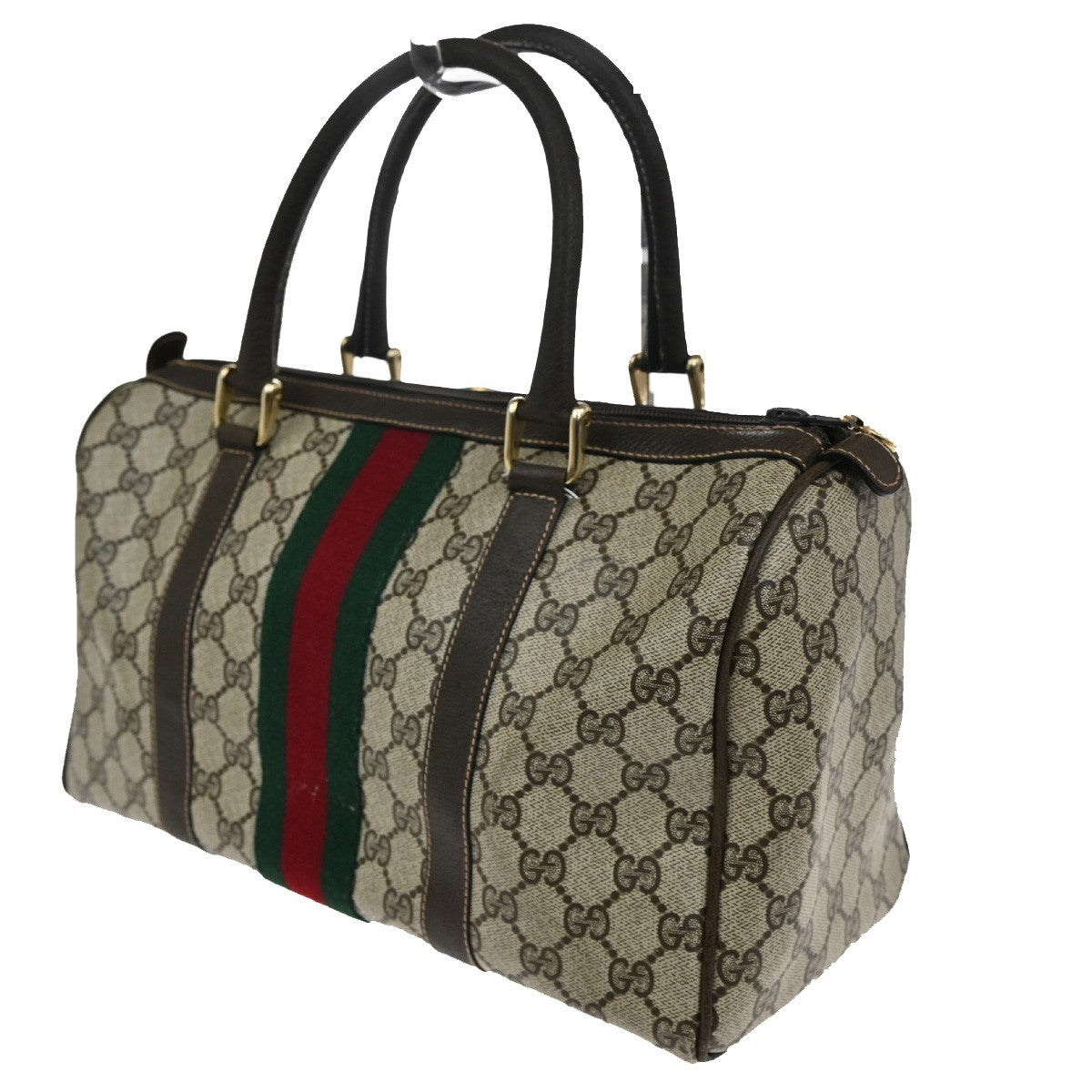 Gucci Vintage Web Boston Bag GG Coated Canvas, BROWN, PVC, Handbag