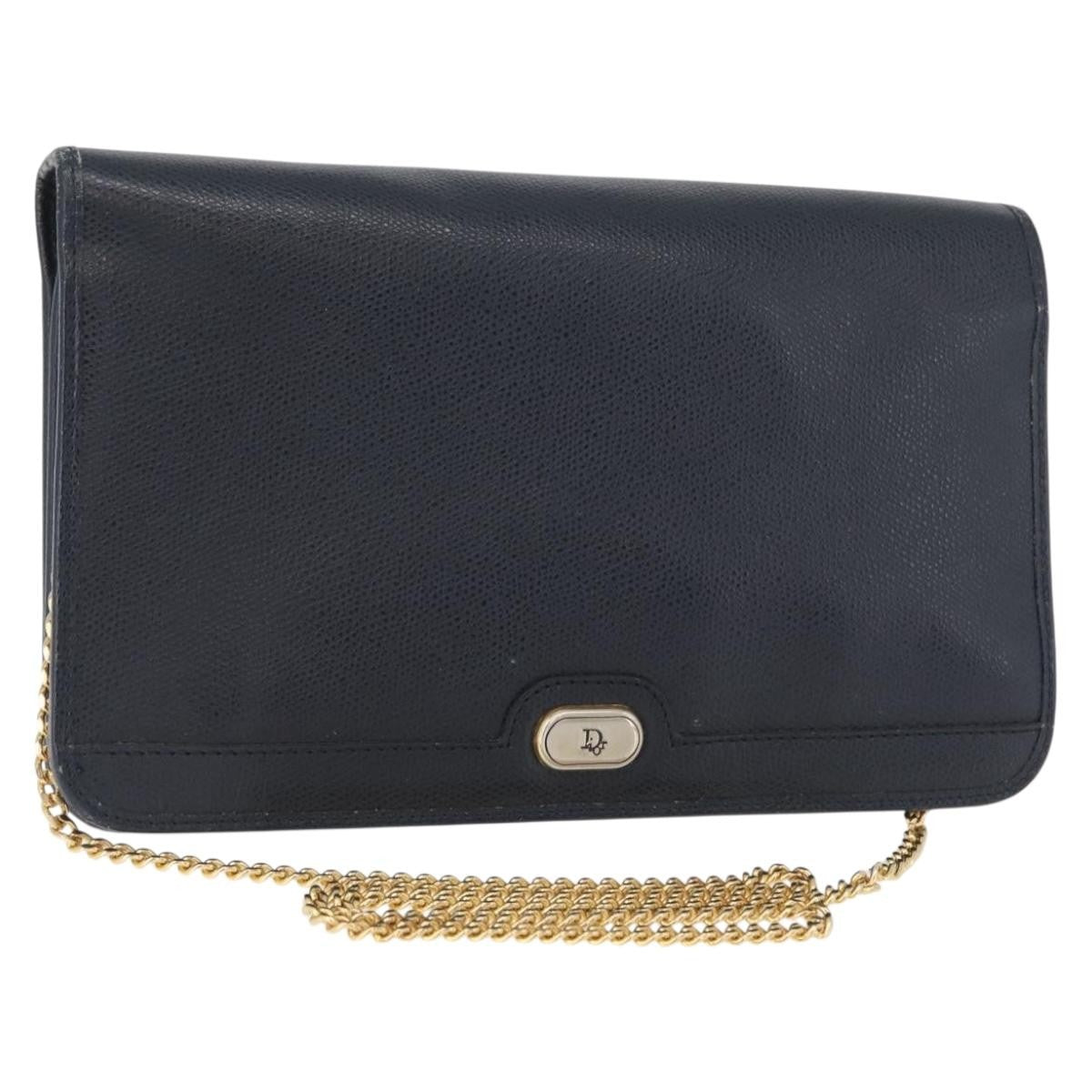 Christian Dior Vintage Chain Flap Shoulder Bag Leather, NAVY, LEATHER, Shoulder bag