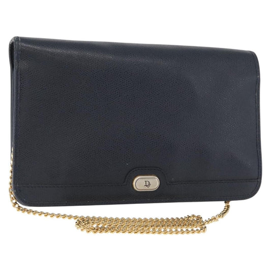 Christian Dior Vintage Chain Flap Shoulder Bag Leather, NAVY, LEATHER, Shoulder bag