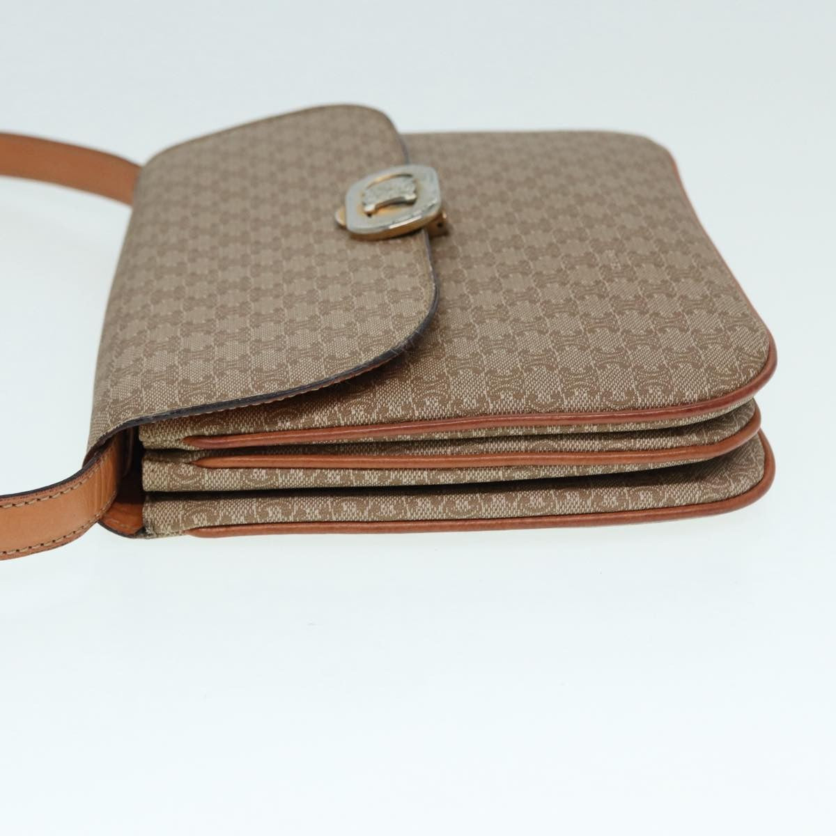 Celine Vintage Macadam Shoulder Bag Canvas and Leather, BEIGE, CANVAS, Shoulder bag