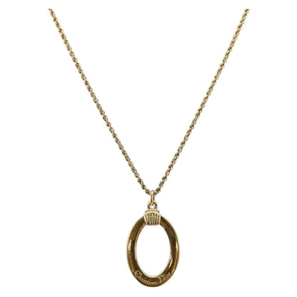 Christian Dior Vintage Logo Round Pendant Necklace Metal, GOLD, METAL, Necklace