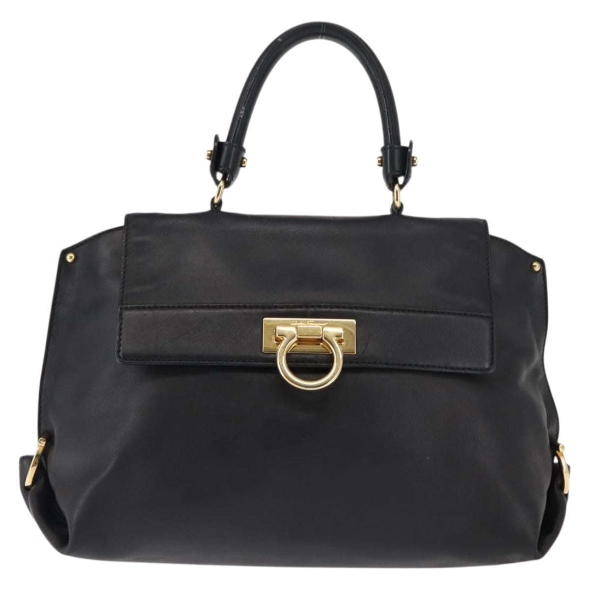 Salvatore Ferragamo Sofia Satchel Leather, BLACK, LEATHER, Handbag