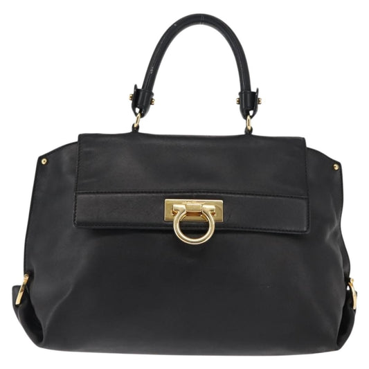 Salvatore Ferragamo Sofia Satchel Leather, BLACK, LEATHER, Handbag