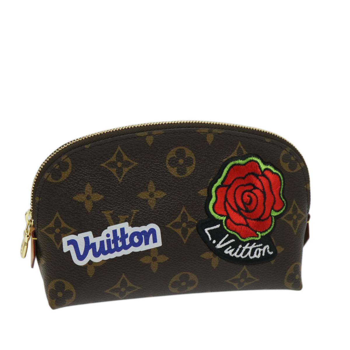 Louis Vuitton Cosmetic Pouch Limited Edition Patches Monogram Canvas, BROWN, CANVAS, Toiletry Case