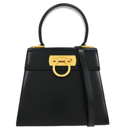 Salvatore Ferragamo Convertible Top Handle Bag Leather, BLACK, LEATHER, Handbag